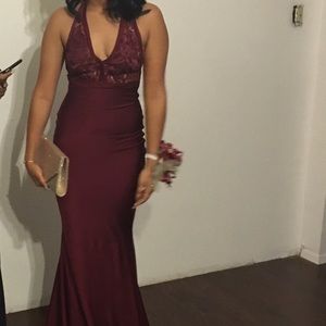 Lace halter, back out dress. Mermaid style,